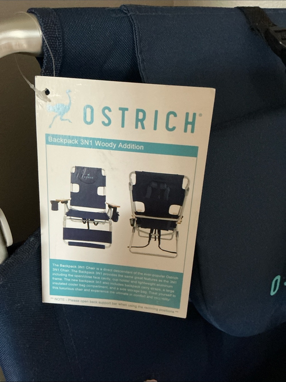 Navy Folding Beach Chair - Picture 3 of 4